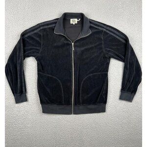 Juicy Couture Womens Jacket Black Large Full Zip Y2K Fleece Terry Track Striped
